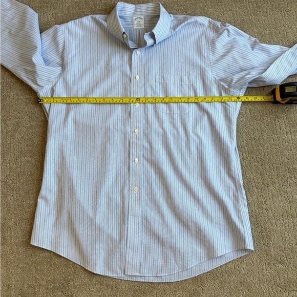 Brooks Brothers Non-Iron Dress Shirt REGENT Blue/Brown Stripe Men's Size 17-2/3 - Picture 6 of 9